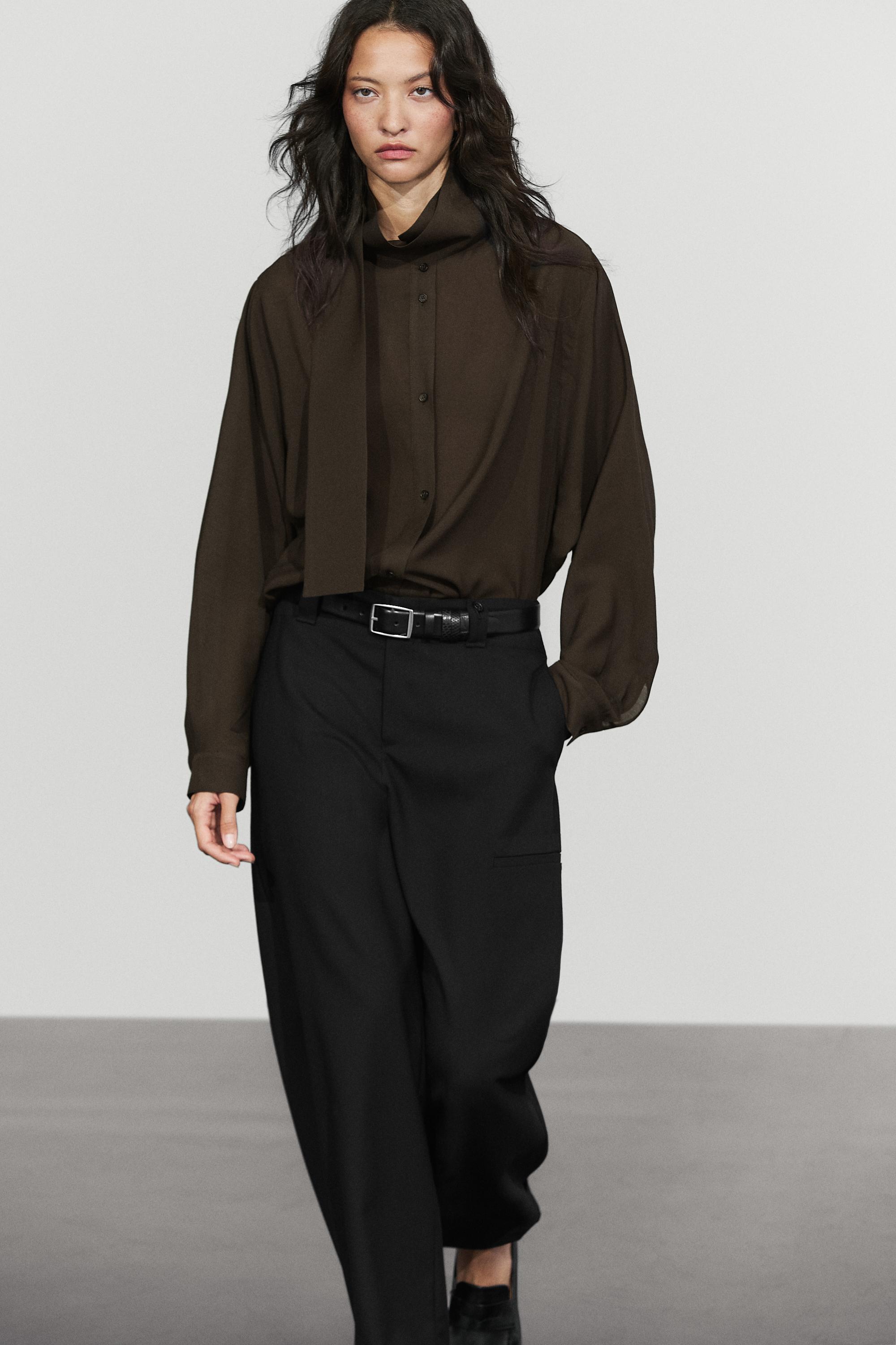 Semi-sheer shirt with tie detail